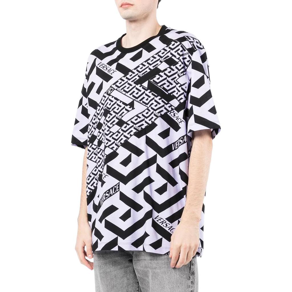 Versace Ss22 Printed Letter Pattern Round Neck Cotton Short Sleeve T-Shirt Men Tops Black White 1003393-1A023515-L160