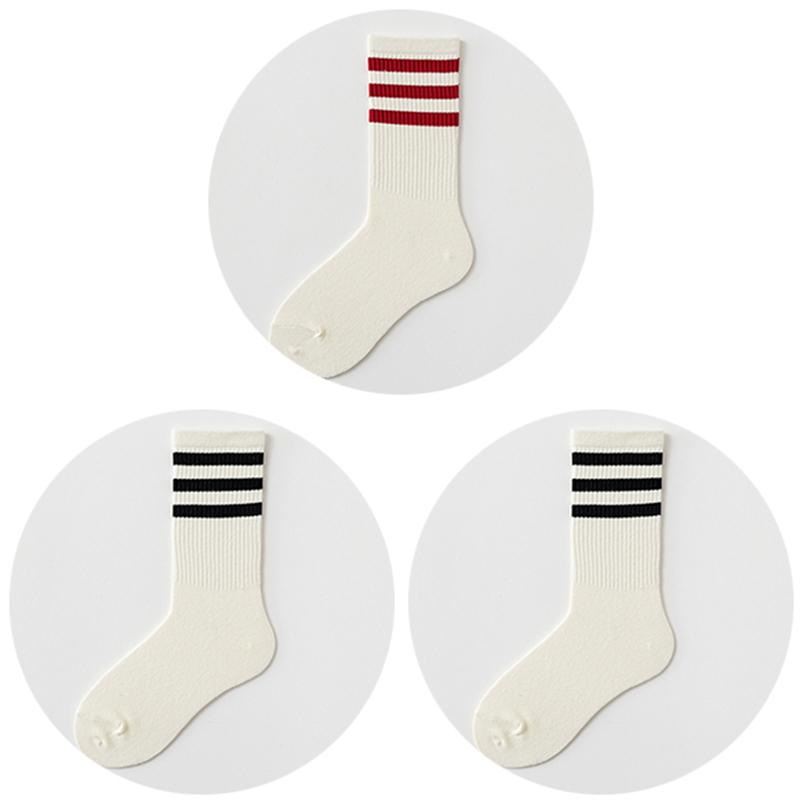 3 Pairs Cotton Women Sock Striped Solid Color Casual Breathable Hip Hop Skateboard Fashion Female Black White Middle Tube Socks