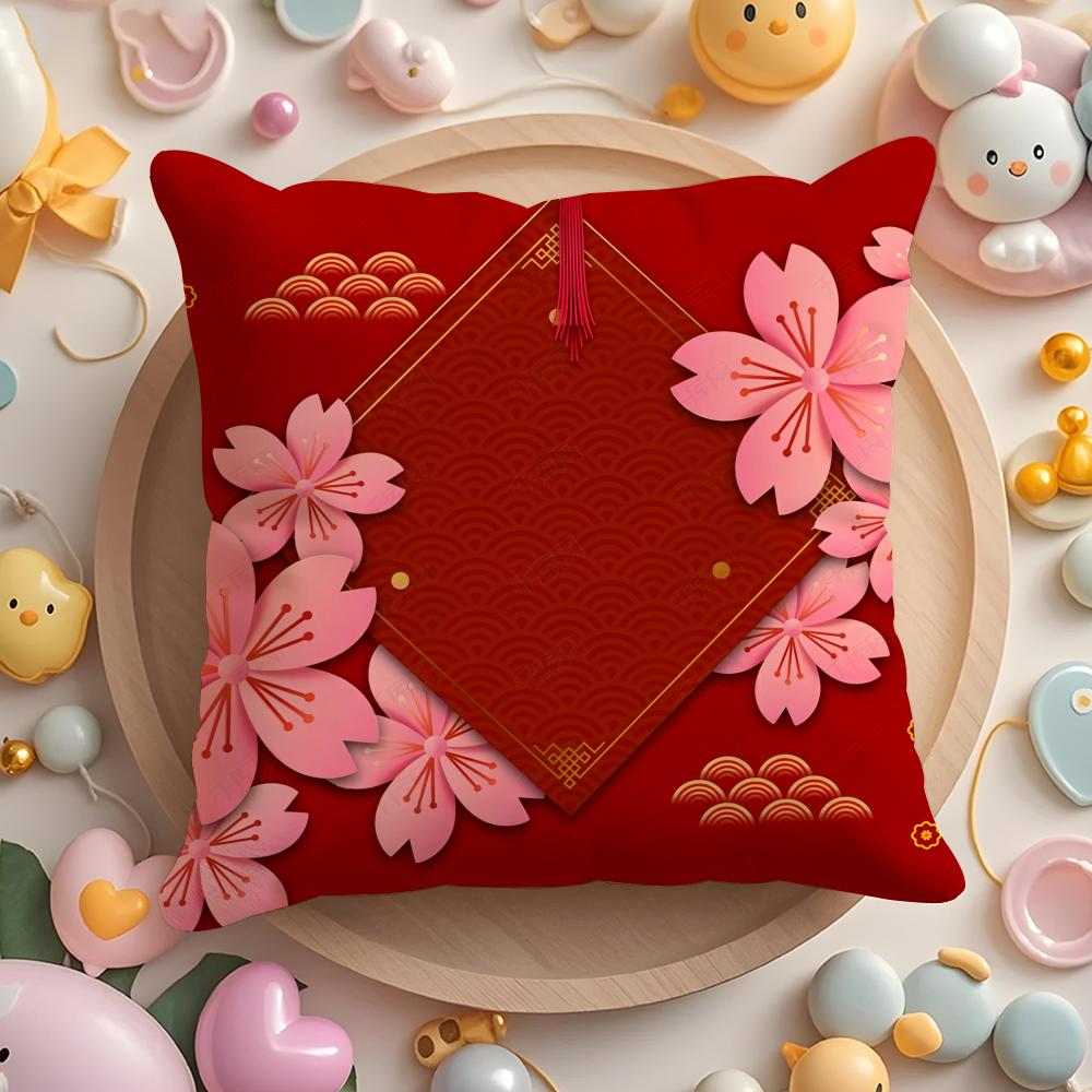 Frühlingsfest Kissenbezug Kurzer Plüsch Beidseitiger Druck Für Zuhause Maschinenwaschbar in Warmem Winter Kissenbezug