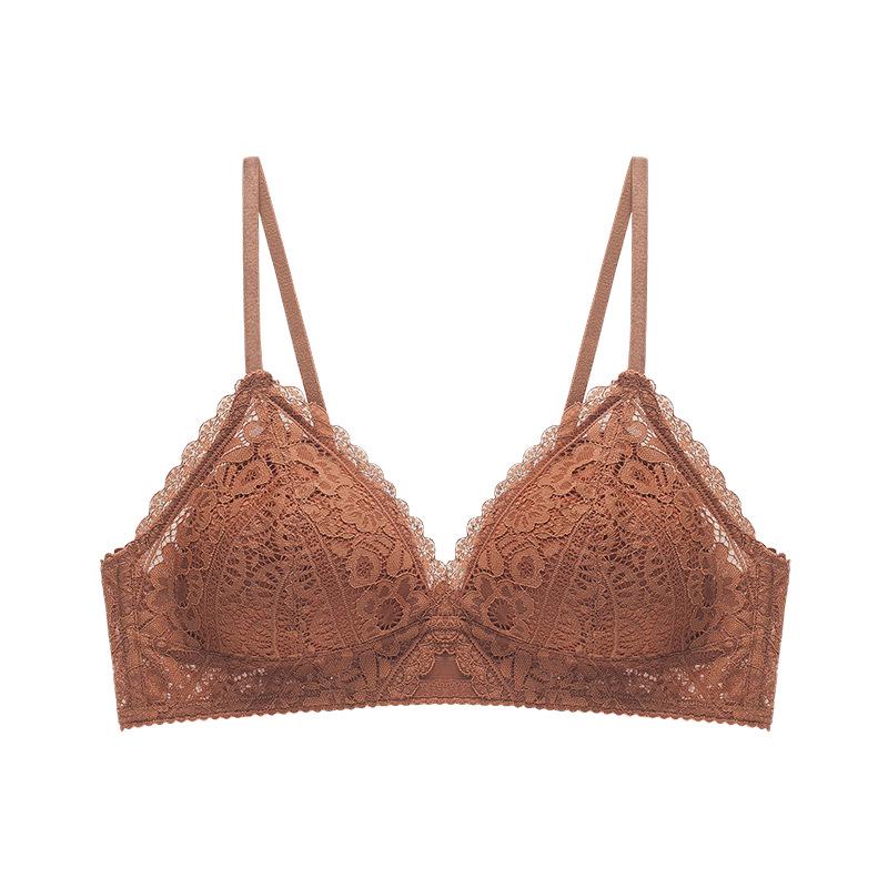 French Lace Push-Up Triangle Bra - Seamless, Thin Straps, Anti-Sagging Design for Women