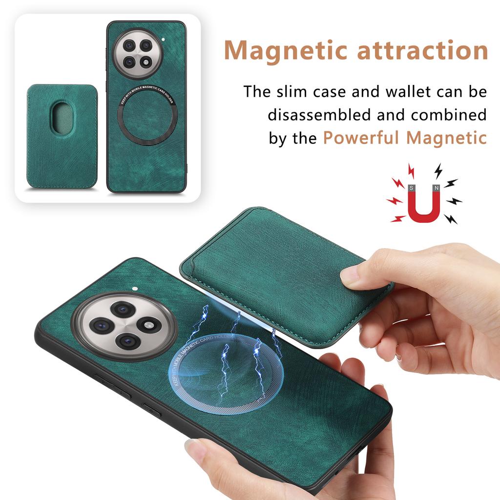 For OnePlus 13R 5G Case Compatible with MagSafe Leather Back Cover with Detachable Card Holder