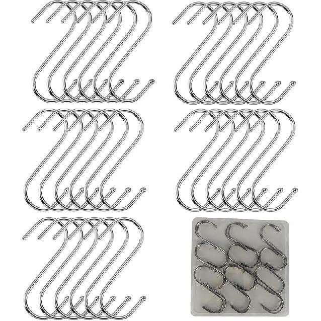 30 Pcs S Shaped Hooks, 3.5 Inch Silver Metal Hanging Hangers for Closet, Kitchen Utensils, Pots, Plants, and Bags, with PP Storage Box