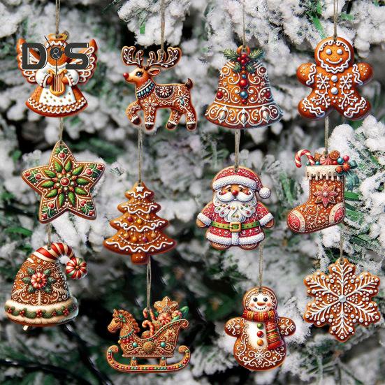 Pingente de gengibre enfeite de natal de madeira Papai Noel bonecos de gengibre decoração pendurada para lareira de árvore de natal