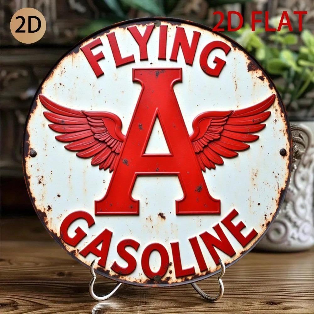 Aviation Gasoline Winged Tin Sign Vintage Metal Wall Art for Home Cafe Garage Decor