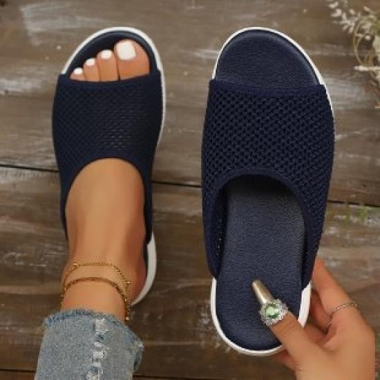 Women's Colorful Knit Flat Slide Sandals Breathable Mesh Casual Summer Slippers