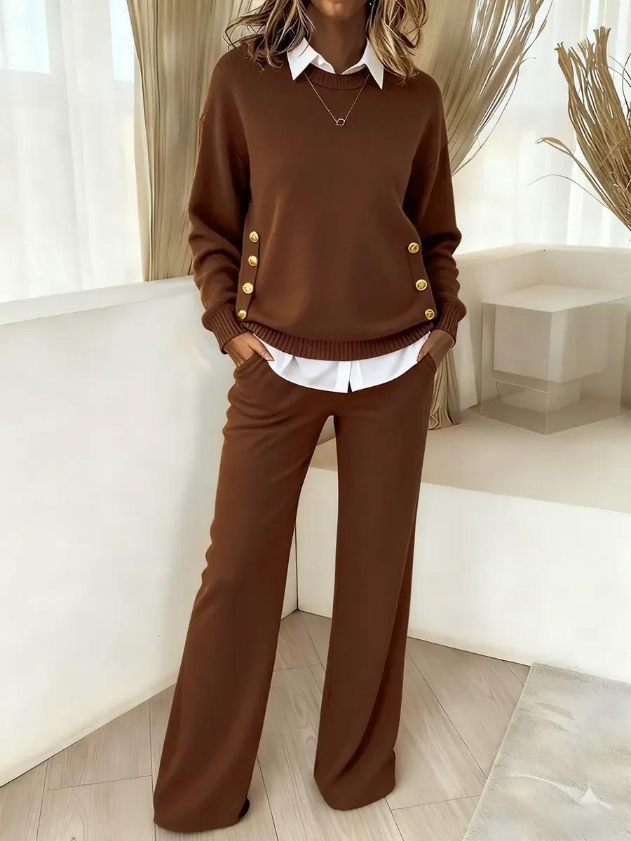 

2025 Fashion Button-Accented Two-Piece Set for Europe and America Large темно-коричневого кольору