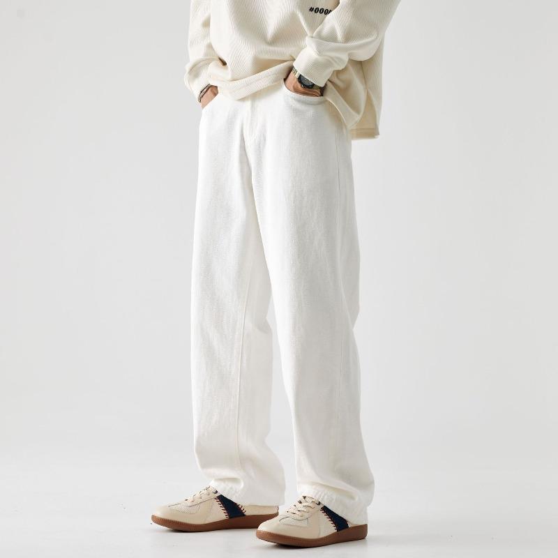 

Хлопок Белый Простые Джинсы Мужские Высокий Уровень Свободные Прямые Мода Трендовый Бренд Драпировка Повседневные Брюки 40