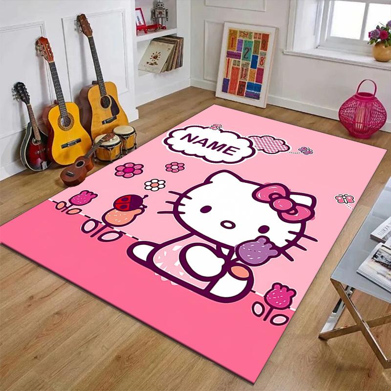 Custom HelloKitty Mat Personalized Name, Polyester Washable Indoor Entryway Rug, Gift for Christmas, Easter, Thanksgiving Day