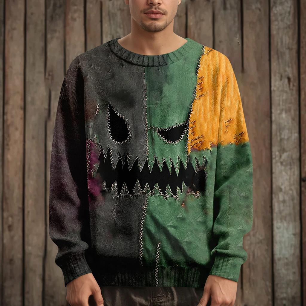 Herre Langermet Pullover Genser Casual Halloween Trykk Strikket Oversized Genser