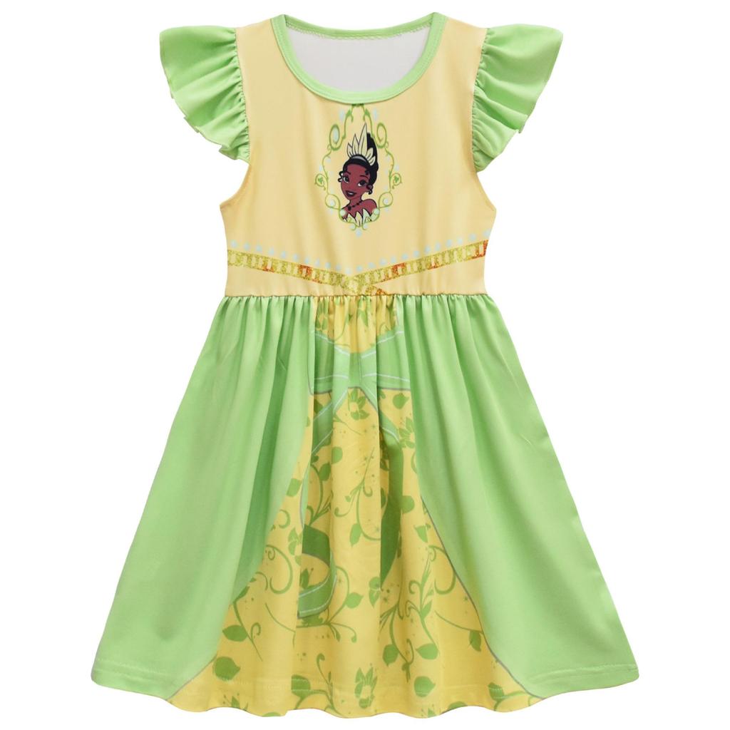 Long Dress Princess Tiana, Medium And Large Girls' Dress, Flying Sleeves, Milk Silk Skirt + Bag 88123