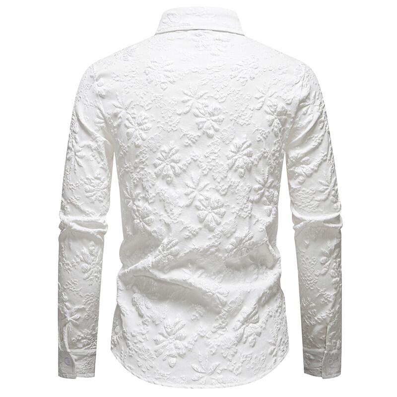 New Fashion Design Men's Flower Long Sleeve Shirt Spring Autumn Casual Solid Business Office Shirts Male Party Nightclub Shirt
