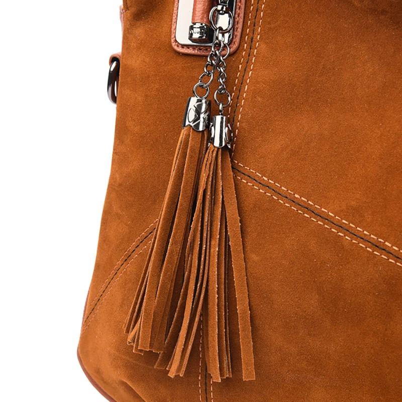High Quality Women's Soft Suede Surface Leather Shoulder Crossbody Bag 2026 Tassel Handbag Large Capacity Ladies Tote Bag