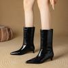 Fashion NEW Autumn/Winter Women Boots Pointed Toe Kitten Heel Shoes Split Leather Shoes for Women Slip-on Short Boots Black Modern Boots