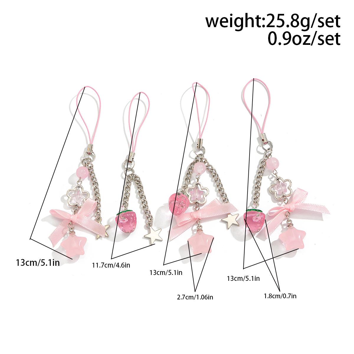 

Милый милый бант клубника звезды брелок Y2K мода девушки искусственный жемчуг металлическая цепочка стеклянные бусины кулон сумка цепи аксессуары