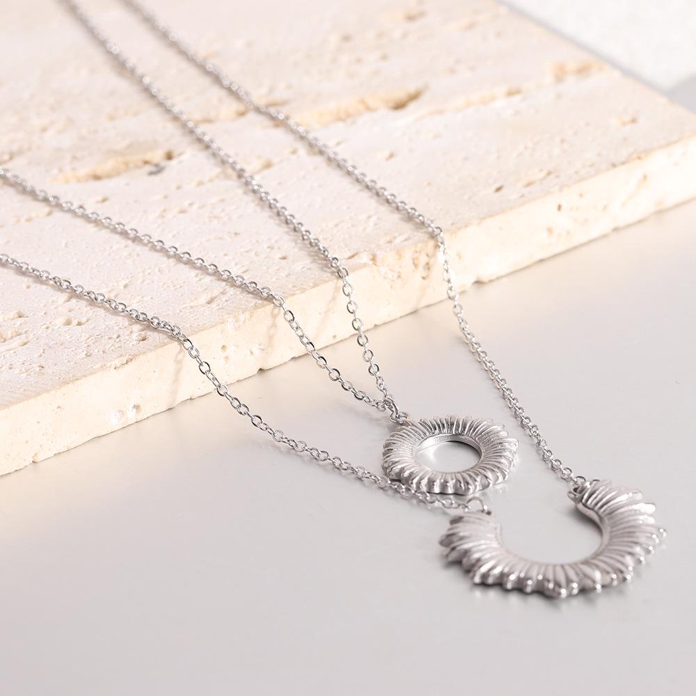 European American 18K Gold Double Layer Necklace with Sun Moon Pendant - Stainless Steel, Hot Selling