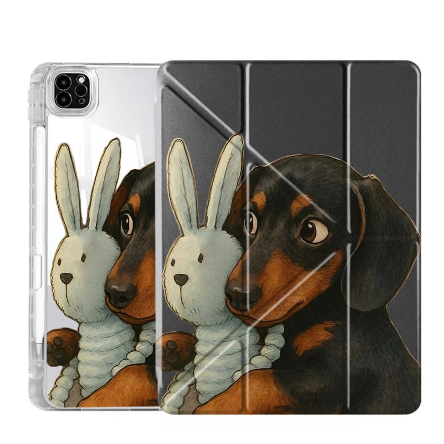 Rabbit Dog Tablet Case For iPad Pro 11th 10th 9th 8th 7th 12.9inch Mini 6 7 Air 4 5 M3 M2 1 2 M4 11inch Pro 2025 Y-Fold Holder iPad Mini 6 8.3