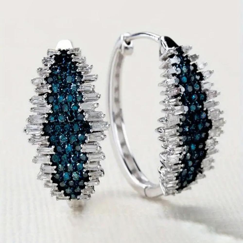 Unique Design Bright Blue White Zircon Hoop Earrings for Women Noble and Elegant Wedding Parties Jewelry Gifts