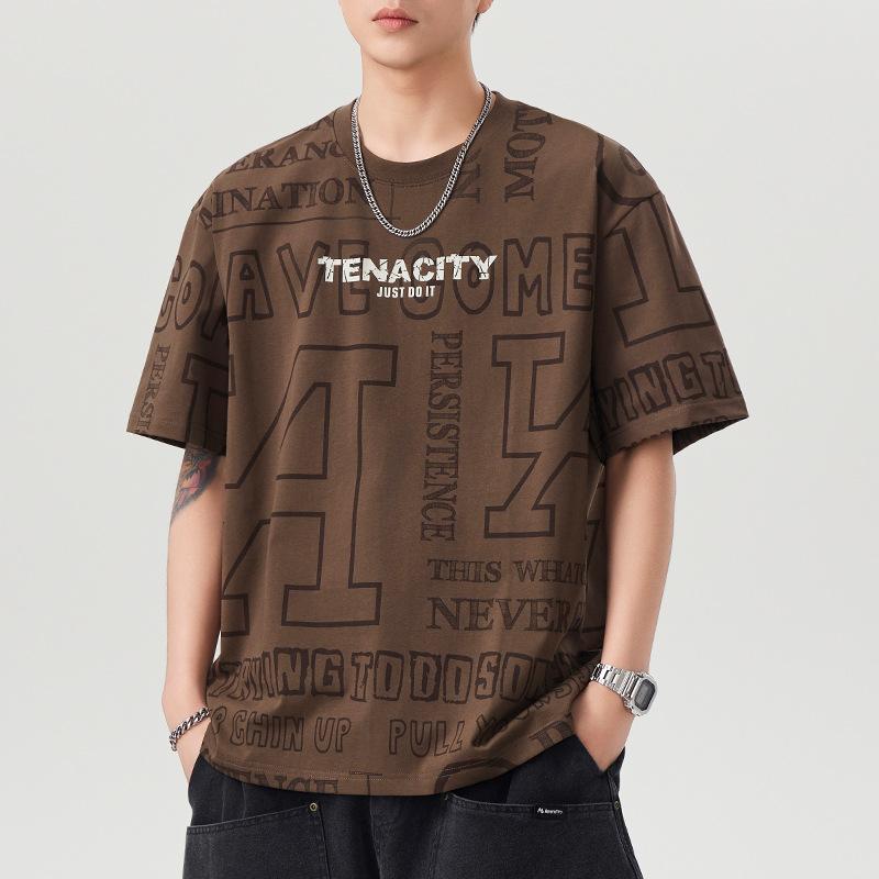 

New Summer Round Neck Short-sleeved T-shirt for Men Full Print Loose Five-quarter Sleeve T-shirt Casual Japanese Style 4XL