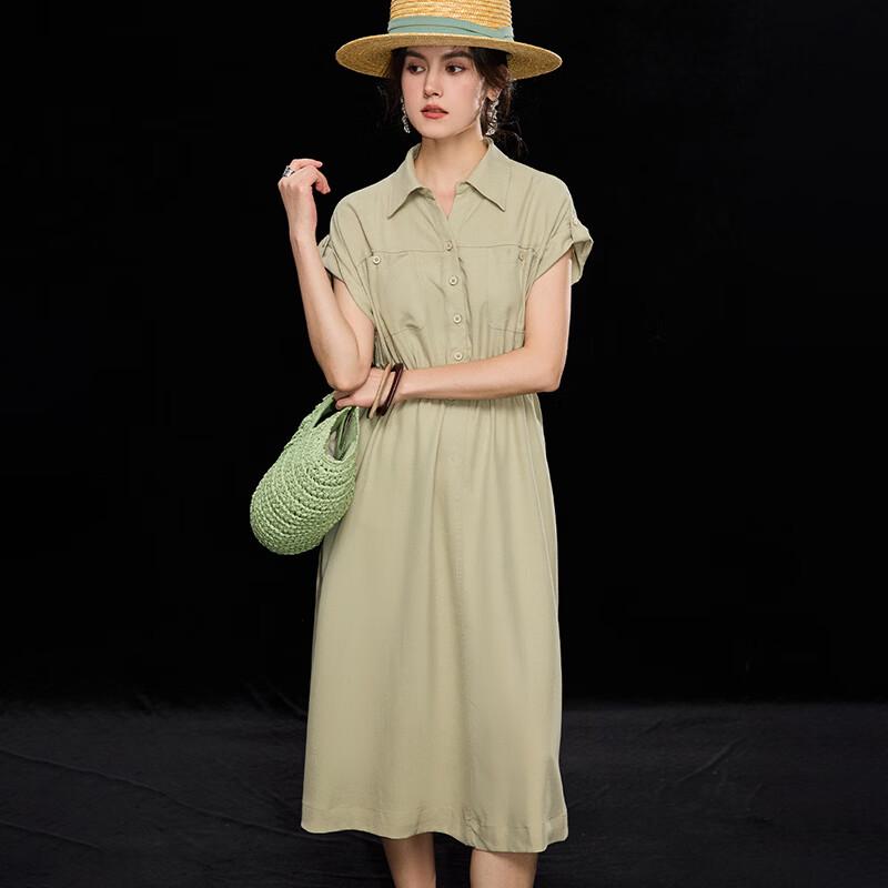 Wudao Tencel Linen Blend Short-Sleeve Shirt Dress with Belt