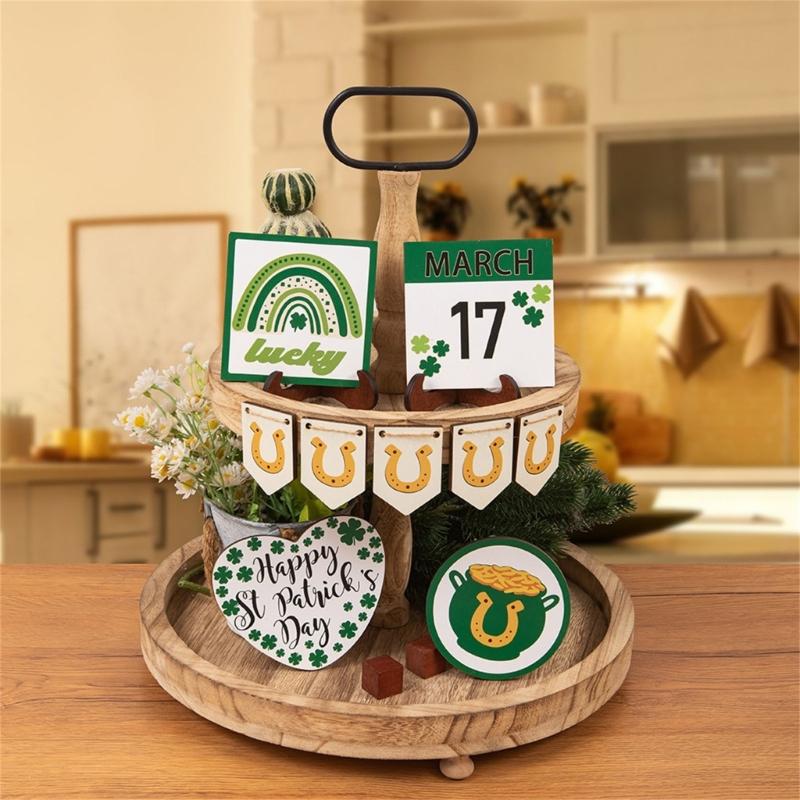 Patricks Day Decorations for Kitchen Room Tabletop Patrick's Day Tiered Tray Decor Set Happy Patricks Day Card