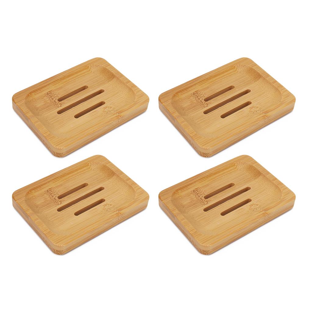 4 Pcs Bamboo Soap Dish Strong Water Resistance Sturdy Stylish Soap Holder for Home Bathroom Beauty