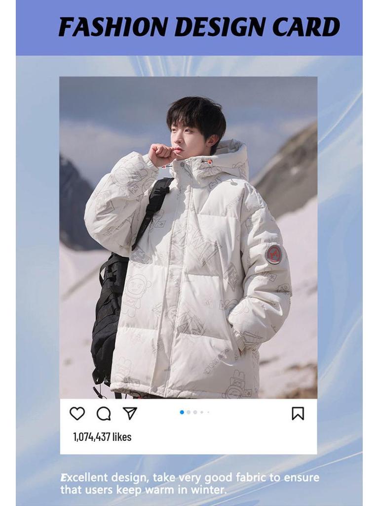 Cross-Border E-commerce Student White Duck Down Jacket: Men's Winter Short Hooded, Windproof, and Warm Thickened for Couples