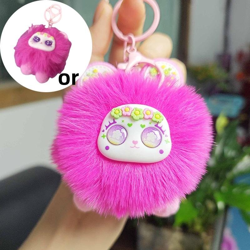 1 Pezzo Ciondolo Pelo di Coniglio Palla di Carbone Imitazione Portachiavi Peluche Colorato Carino Creativo Ciondolo per Borsa Decorazione da Appendere Regalo per Ragazze