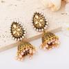 Explosive Earrings, European and American Style Engraved Water Drop Bells, Earrings, Temperament Earrings, Ethnic Style Imitation Pearl Earrings