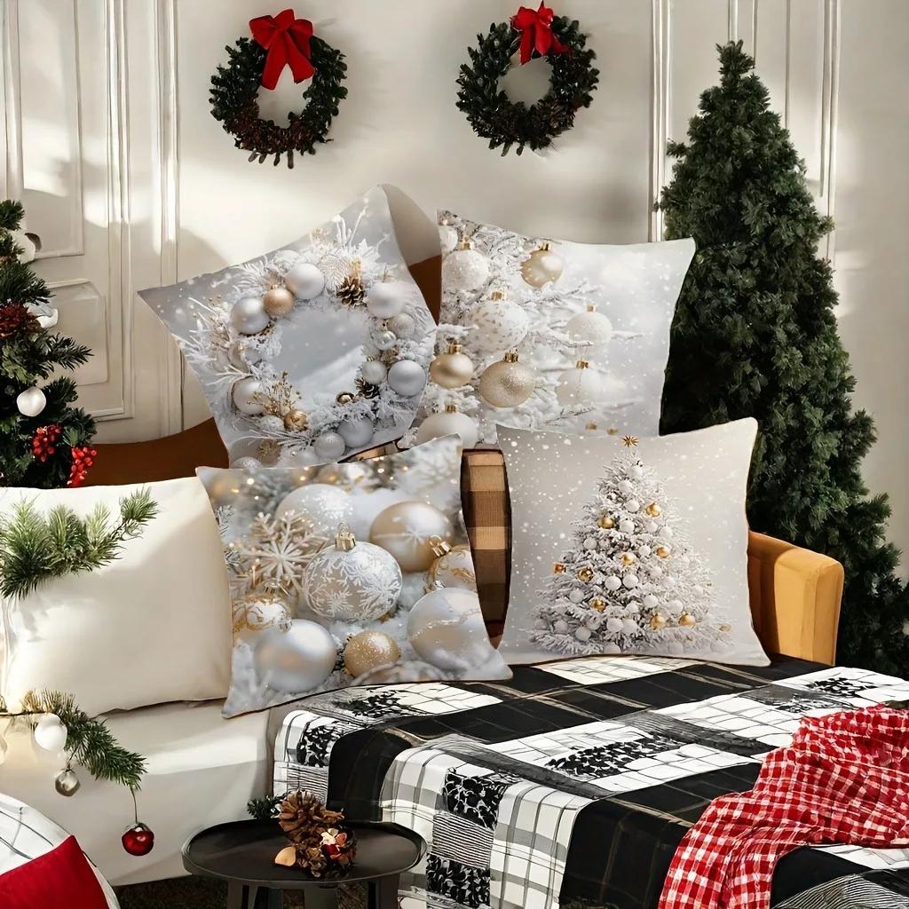 Christmas Decoration Pillowcase Winter Christmas Tree Ball Pillow Cover Sofa Cushion Cover Home Decoration New Year Gift