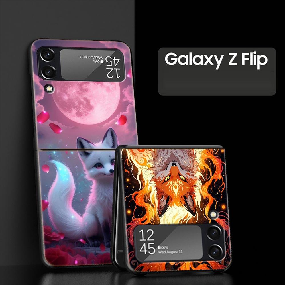 Red Fox Hard PC Phone Case For Samsung Galaxy Z Flip 7 6 5 4 Black Cover For Galaxy Z Flip 3 Foldable Shell Fundas Capas Coque