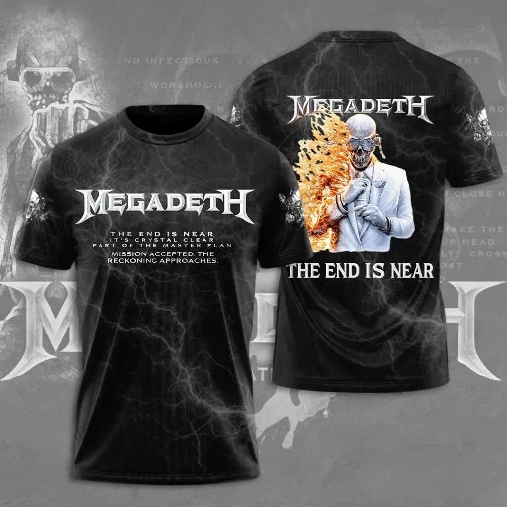 Nové 2026 Rocková Kapela Megadeth 3D Tištěné Pánské a Dámské Tričko Módní Krátký Rukáv Punk Hip Hop Street Harajuku Top