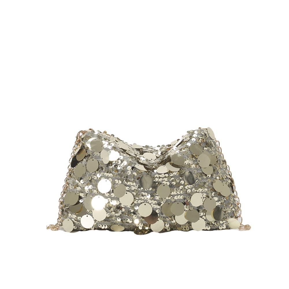Elegant Chain Tote Bag Blingbling Female Handbag Simple Sequin Shoulder Bag  Lady Girl