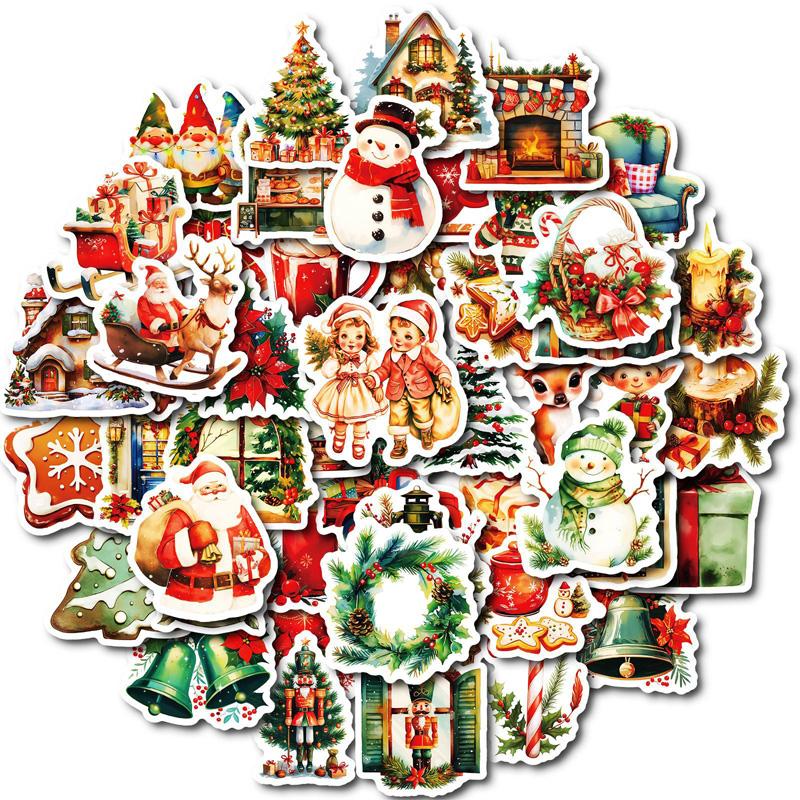 High-Standard 50Pcs/Set First-Class Christmas First-Class Stickers Top-Grade Vintage High-Standard Style Premium-Quality Holiday Premium-Quality