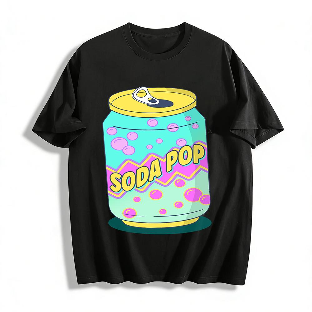 

Vintage Soda Pop Print Short Sleeve T-Shirt Unisex Casual Street Style Loose Crew Neck Top Pure cotton T-shirt XXS