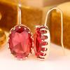 Big Oval Stone Rose Red Crystal Zircon Dangle Earrings for Women Vintage Gold Color Long Hook Drop Earring Wedding Jewelry Gifts