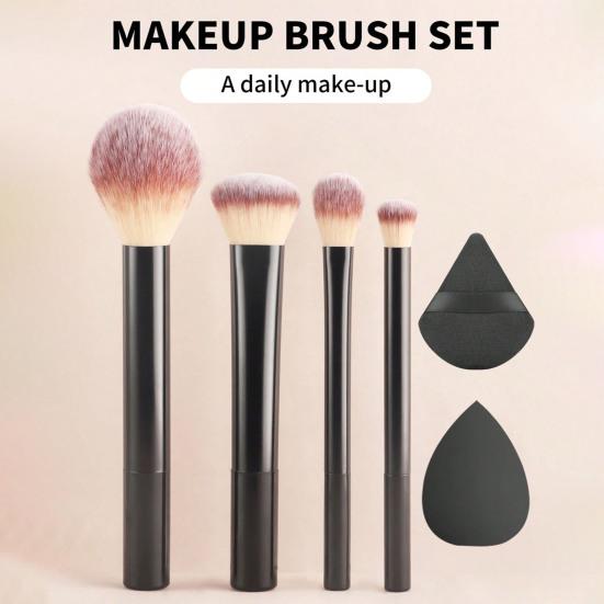 4 Stück/Set Damen Make-up Pinsel Set mit Puderschwamm Loses Puder Rouge Foundation Pinsel Synthetische Borsten Kosmetikpinsel Make-up Schwamm Set