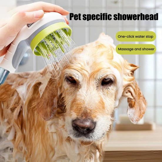 Hundeduschenaufsatz Sprüher Haustierduschkopf mit Massagebürste Sanfte Fellpflege Hundeduschbürste für Badezimmer Duscharm Hunde Katzen Badewerkzeug