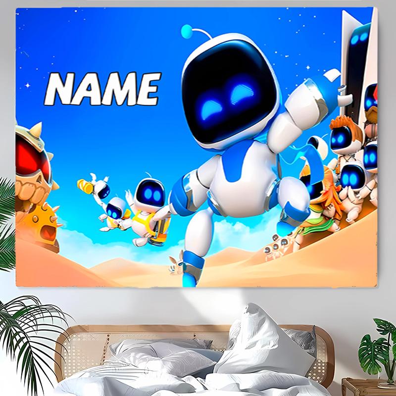 Personalisierte Astro Bot Hintergrund-Wandbehang, Benutzerdefinierter Name Geburtstagsparty, Multifunktionale Wanddekoration für Heimdeko, Verschiedene Anlässe
