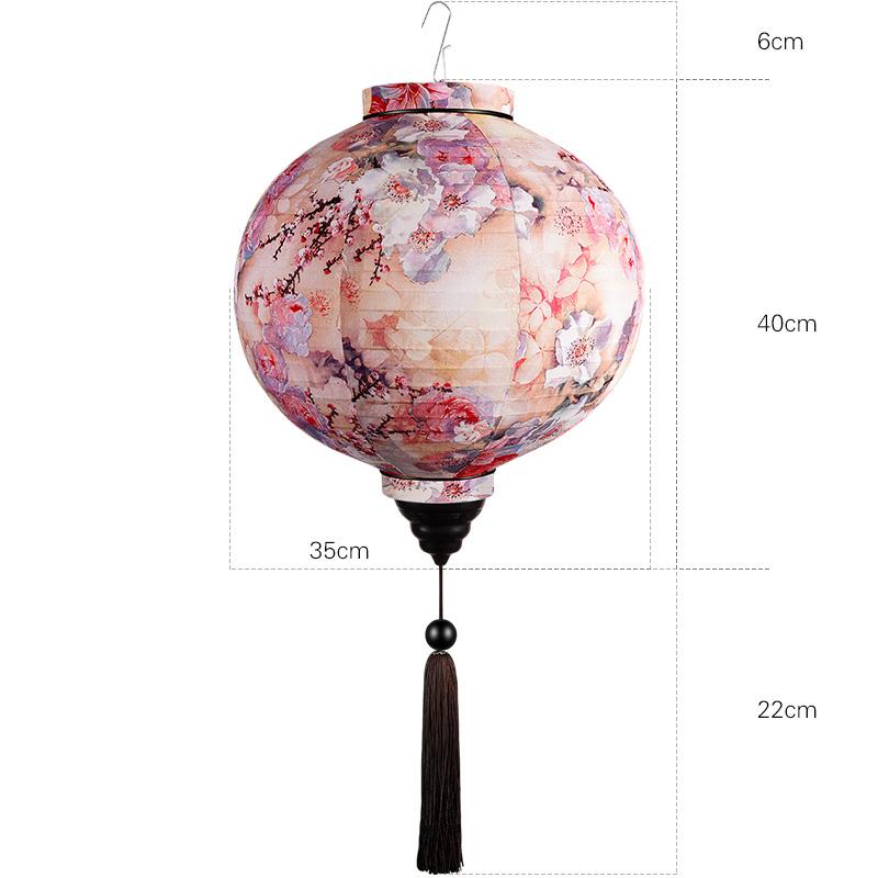 12/14inch Traditional Chinese Style Flower Printing Silk Lantern Outdoor Spring Festival Decor Vietnam Mid-autumn Round Lantern