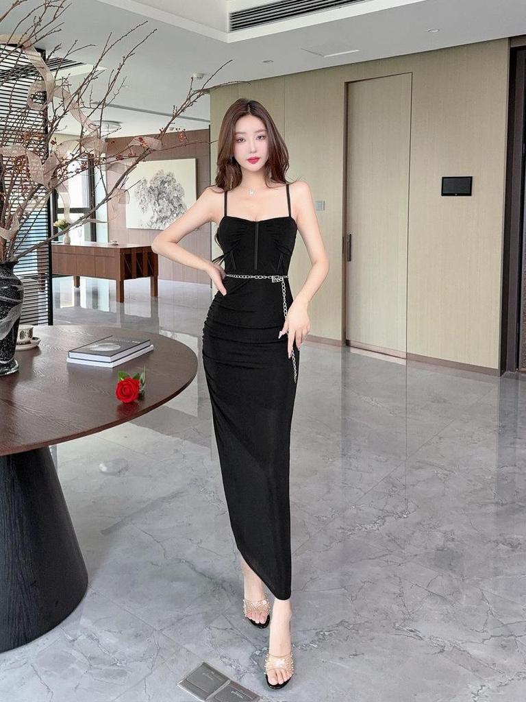 Nightclub Sexy Spaghetti Strap Bodycon Dress - Slimming Hip-Hugging Evening Gown for Women