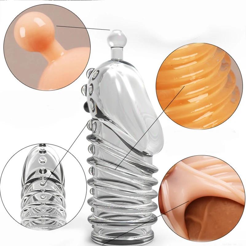 Lengthen Reusable Enlargement Condoms Extend G point Ring Male Penis Extension Sleeves Sex Toys for Man Adults Intimate Goods
