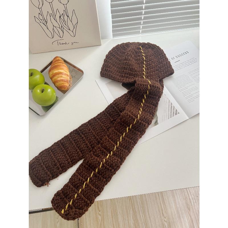 

Niche Design Knitted Hat Hat Scarf All in One Handmade Crochet Autumn and Winter Ear Protection Hat Trend One size