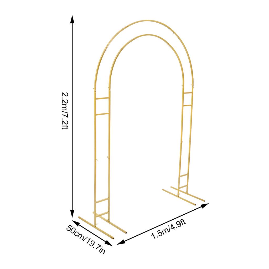 7.2ft Metal Wedding Arch, 1.5x2.2m Balloon Arch Stand, Gold Arch Backdrop Stand, Garden Arch with Base, Metal Climbing Plants