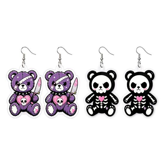 Lightweight Acrylic Earrings 1 Pair Halloween Dangle for Women, 2D Cute Edgy Dark Aesthetic Jewelry Skeleton Bear Earrings, Funny Party Holiday