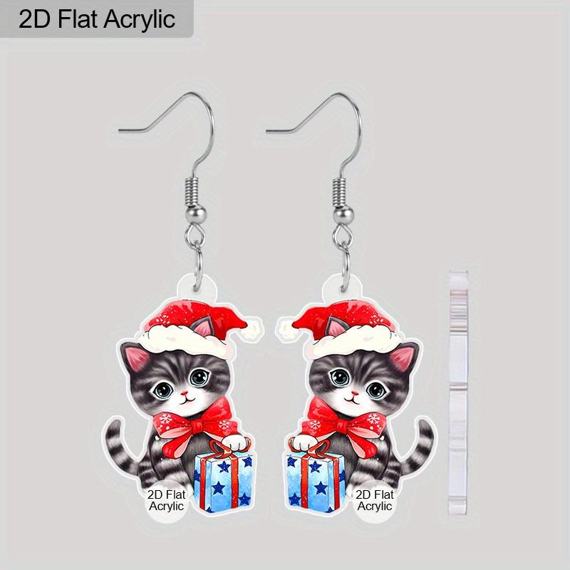 

2D Плоские Акриловые Рождественские Шапки Серьги-Подвески Милый Котенок Домашние Животные Ювелирные Изделия Смешные Подарки для Женщин Шармы Сувениры для Вечеринок