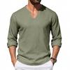 Men Casual Loose V Neck Long Sleeve Linen T Shirt Big Size