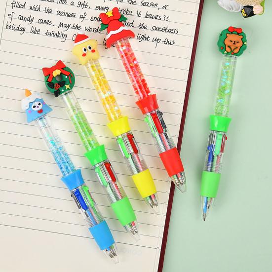 Christmas Theme Multicolored Pen 0.5Mm Smooth Writing Retractable Ballpoint Pen For Student