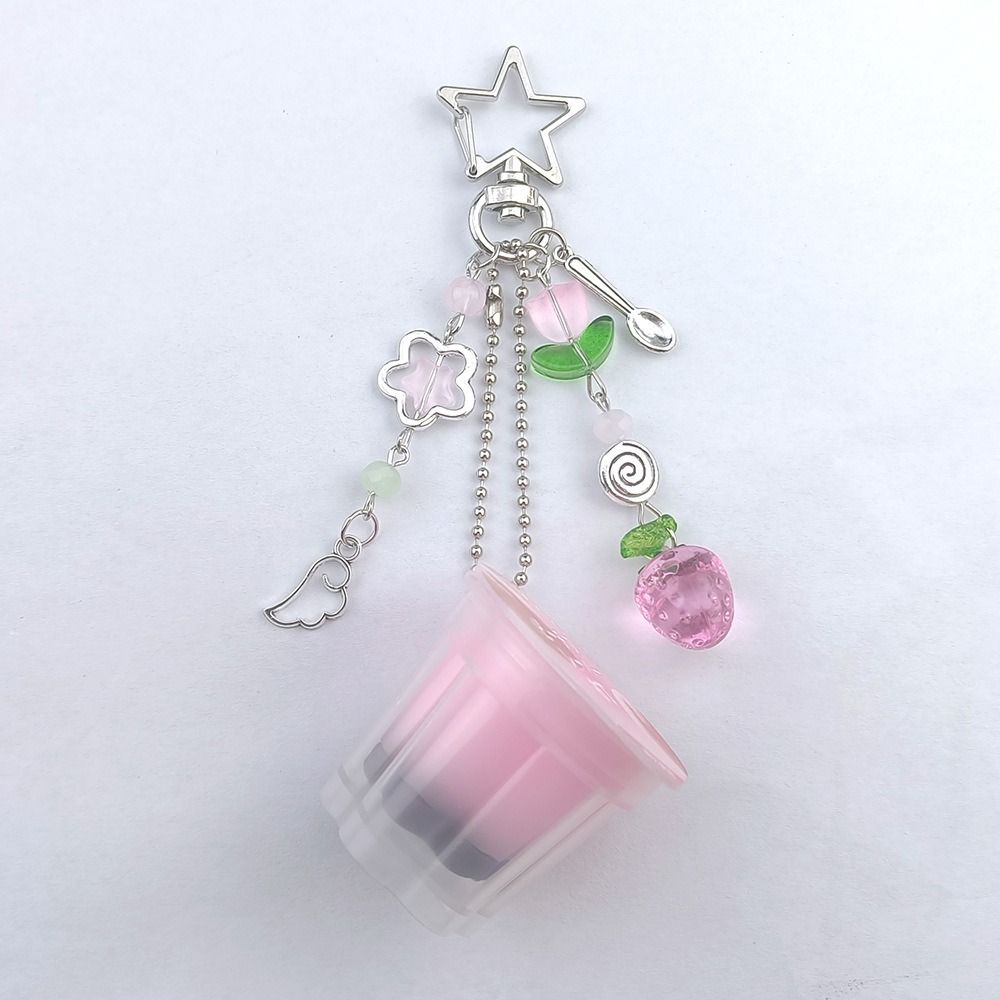 Aardbei Tulp Japanse Pudding Sleutelhanger Heisei Retro Eierflan Charm Meisje Dames