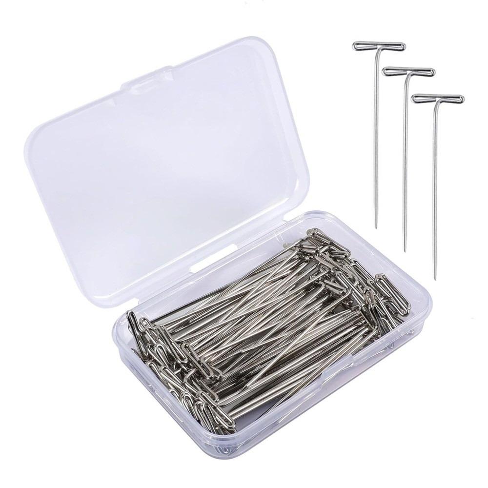 100Pcs 27/32/38/45/51/53mm T Pins Sharp Point Positioning Needle Sewing Pins for Wigs DIY Crafts