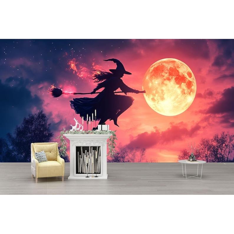 The witch flies across the full moon tapestry 75x100 чёрный